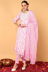 Pink Viscose Rayon Ethnic Motifs Printed Flared Suit Set