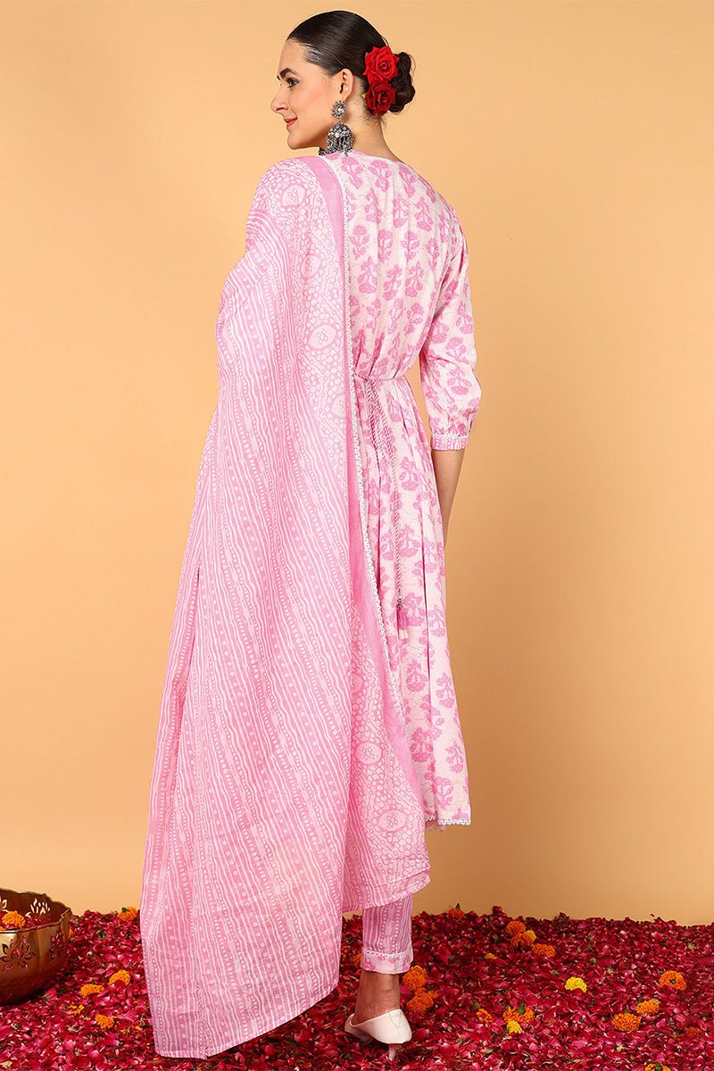 Pink Viscose Rayon Ethnic Motifs Printed Flared Suit Set