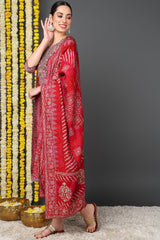 Maroon Silk Blend Ethnic Motifs Printed Straight Suit Set