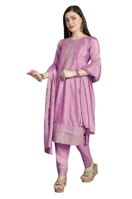 Pink Chinon Chiffon Embroidered Dress Material