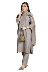 Grey Chinon Chiffon Embroidered Dress Material