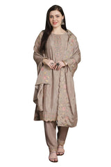 Beige Chinon Chiffon Embroidered Dress Material