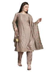 Beige Chinon Chiffon Embroidered Dress Material