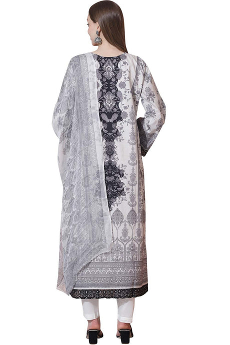 White Cotton Digital Printed Dress Material