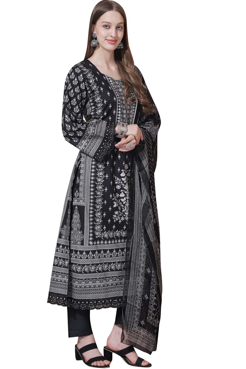 Black Cotton Digital Printed Dress Material