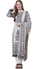 White Cotton Digital Printed Dress Material