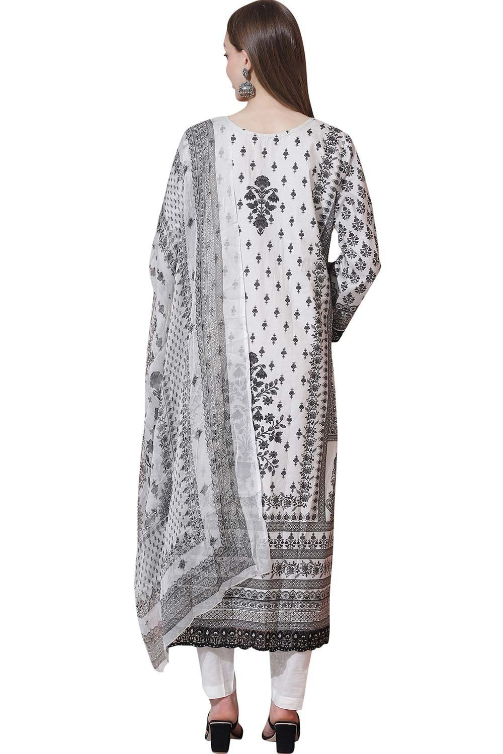 White Cotton Digital Printed Dress Material