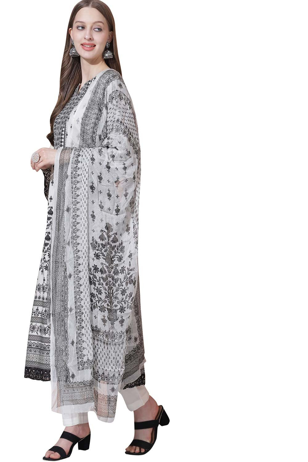 White Cotton Digital Printed Dress Material