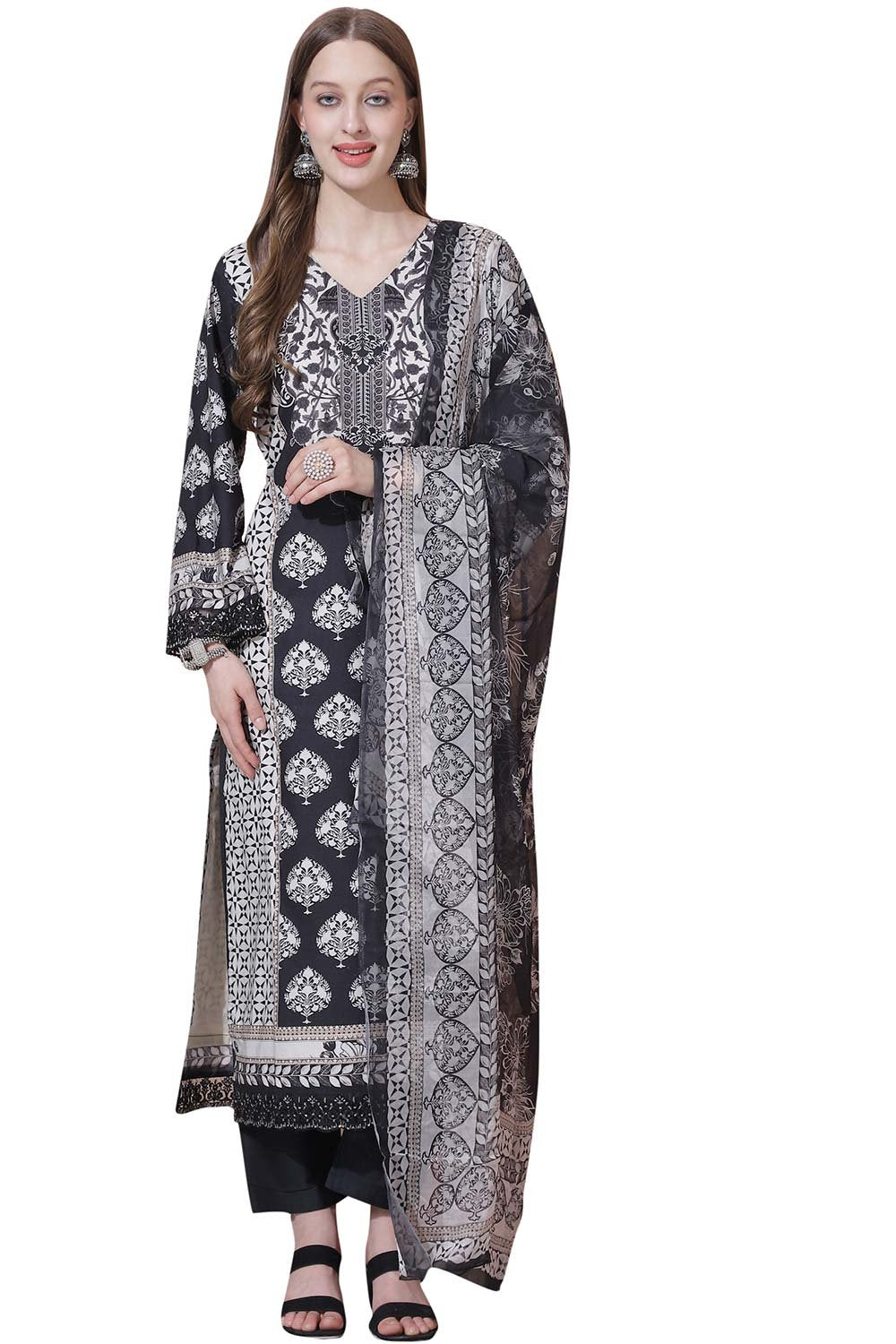 Black Cotton Digital Printed Dress Material