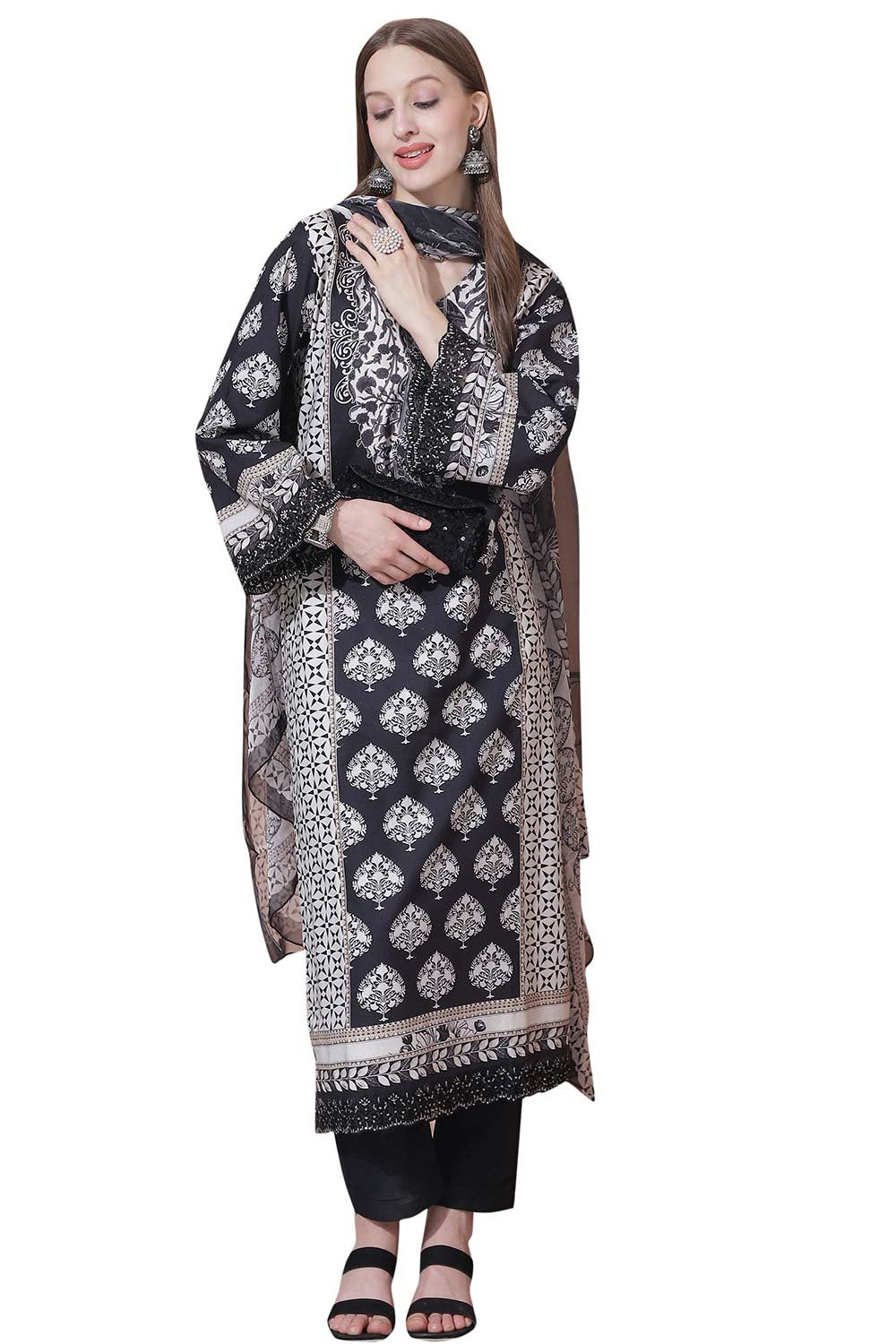 Black Cotton Digital Printed Dress Material