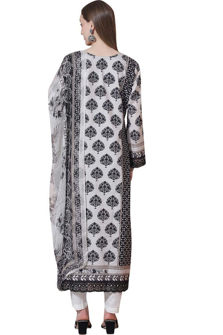 White Cotton Digital Printed Dress Material