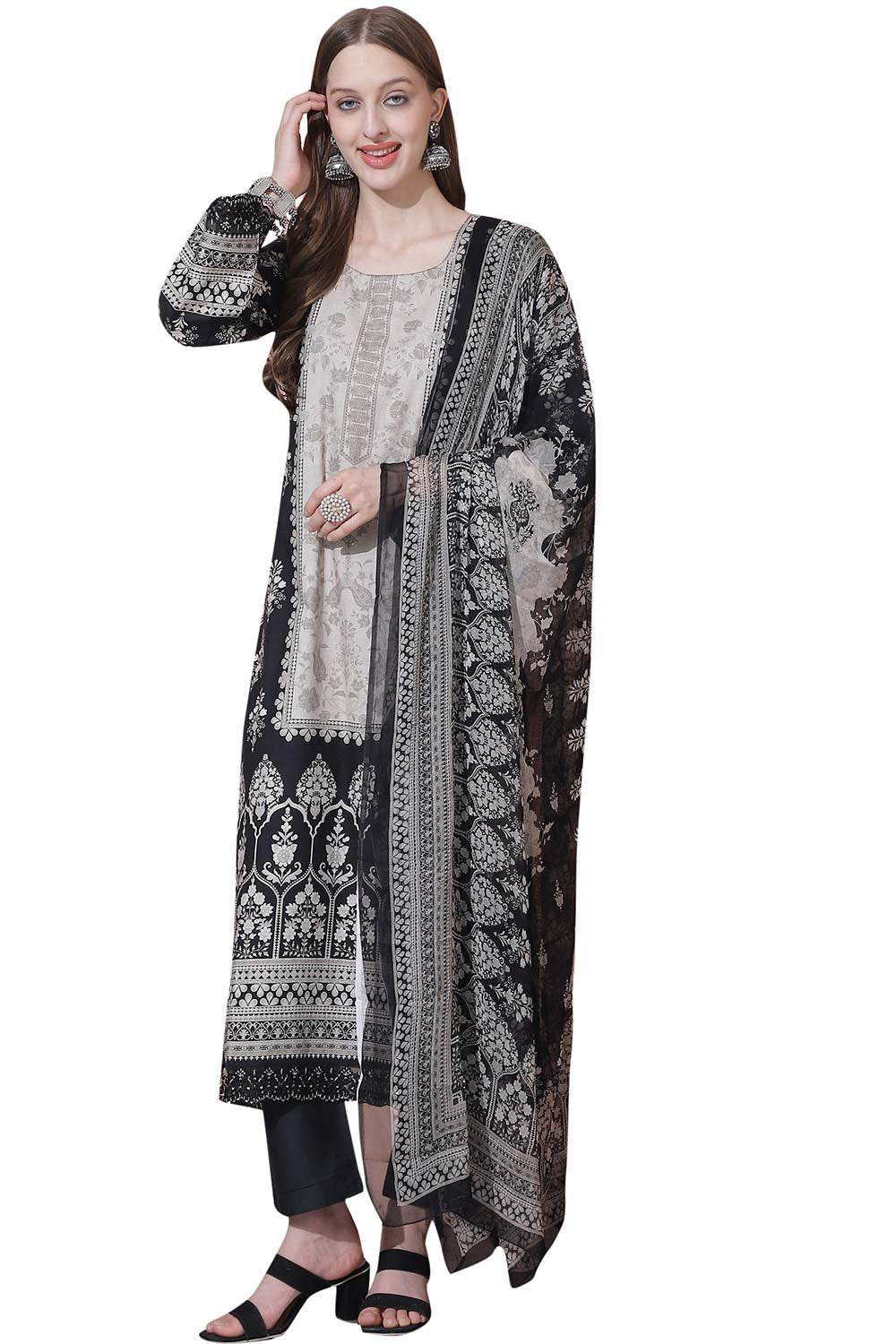 Black Cotton Digital Printed Dress Material