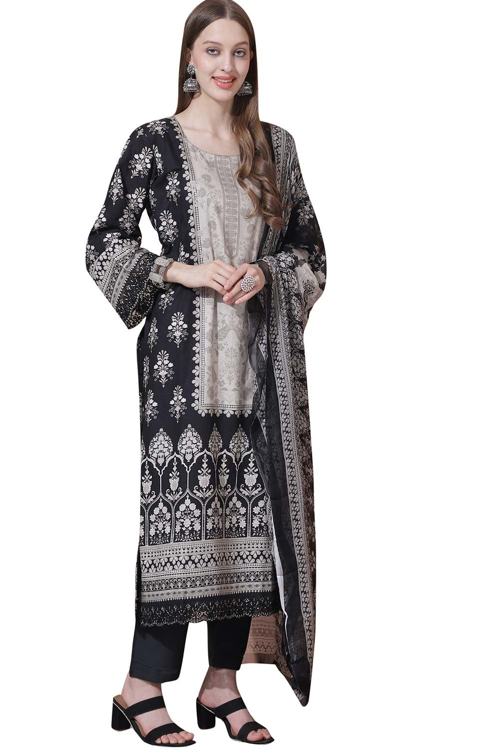 Black Cotton Digital Printed Dress Material