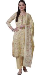 Yellow Satin Digital Printed Dress Material