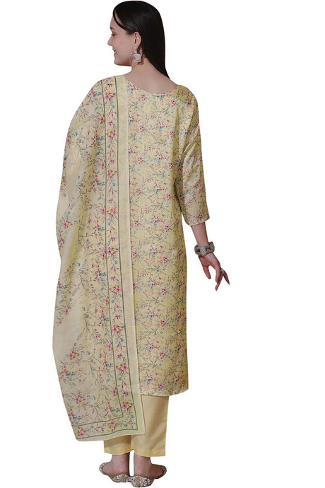 Yellow Satin Digital Printed Dress Material