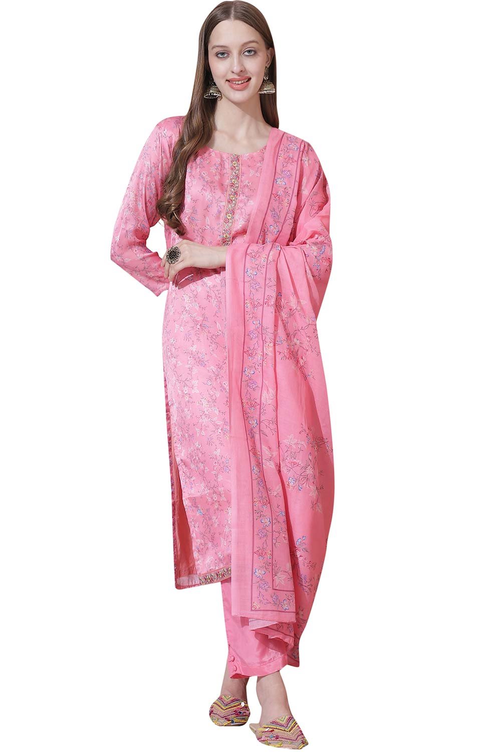 Pink Satin Digital Printed Dress Material