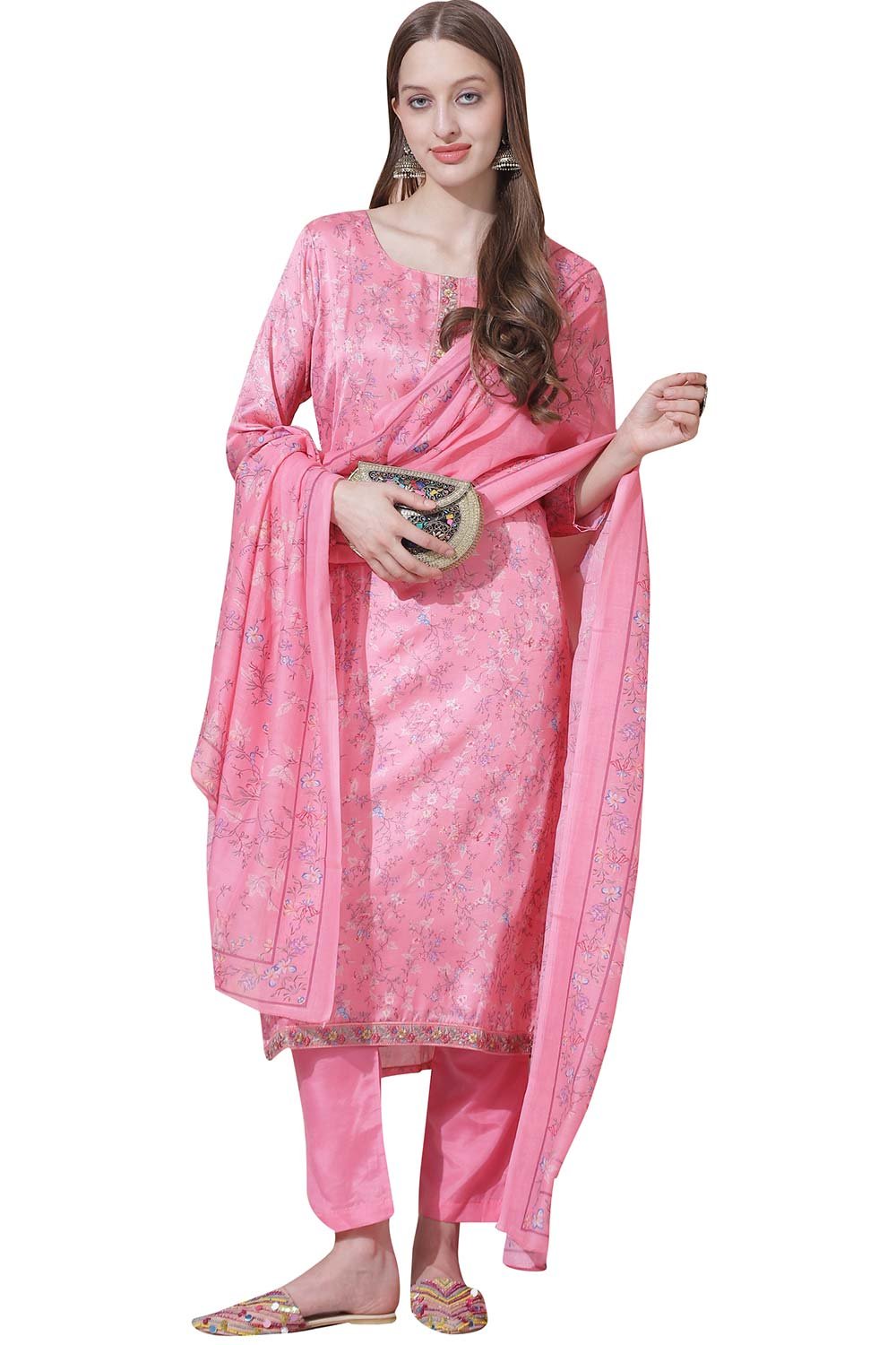 Pink Satin Digital Printed Dress Material