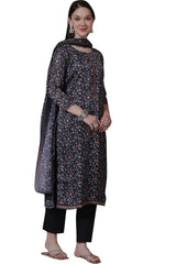 Black Satin Digital Printed Dress Material