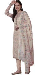 Beige Satin Digital Printed Dress Material