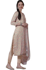 Beige Satin Digital Printed Dress Material