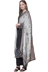 Grey Muslin Embroidered Dress Material