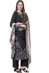 Grey Muslin Embroidered Dress Material