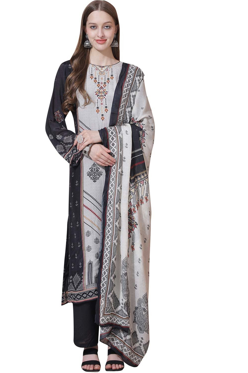 Multi-Color Muslin Embroidered Dress Material