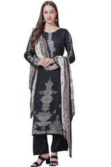 Grey Muslin Embroidered Dress Material