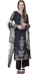 Grey Muslin Embroidered Dress Material