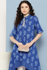 Women's Blue Cotton Printed Kurta