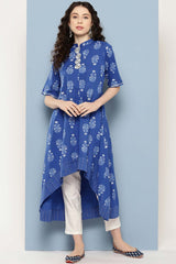 Women's Blue Cotton Printed Kurta