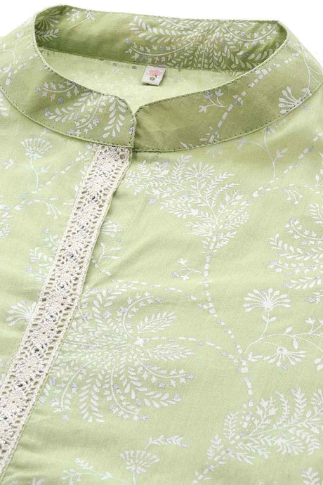 Women's Green Cotton Printed Kurta