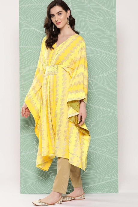 Women's Yellow Viscose Rayon Printed Kurta