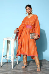 Women's Orange Crepe Striped Kurta