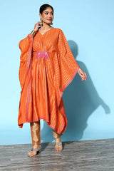 Women's Orange Crepe Striped Kurta