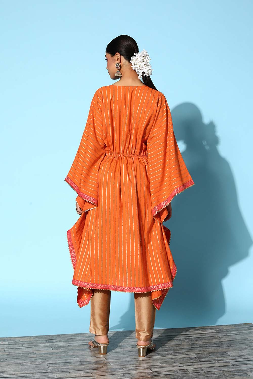 Women's Orange Crepe Striped Kurta