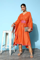 Women's Orange Crepe Striped Kurta