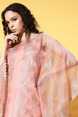 Women's Pink Organza Printed Kurta