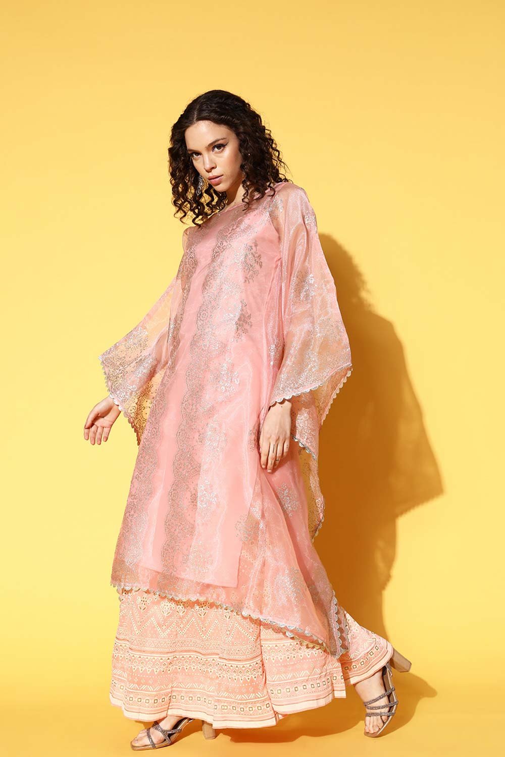 Women's Pink Organza Printed Kurta