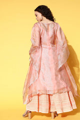 Women's Pink Organza Printed Kurta