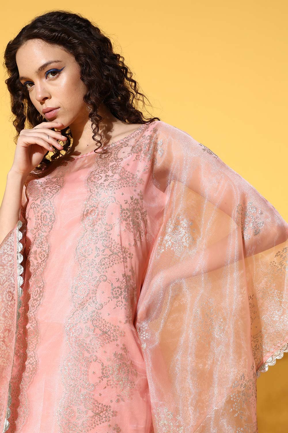 Women's Pink Organza Printed Kurta