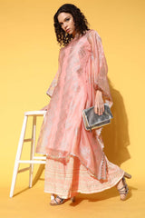 Women's Pink Organza Printed Kurta