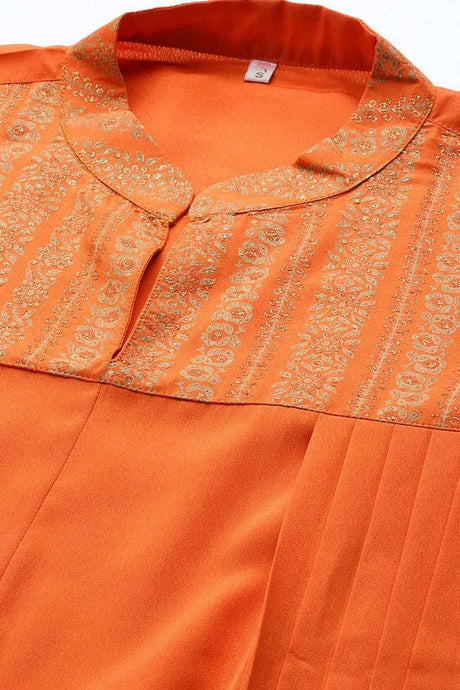 Women's Orange Crepe Printed Kurta