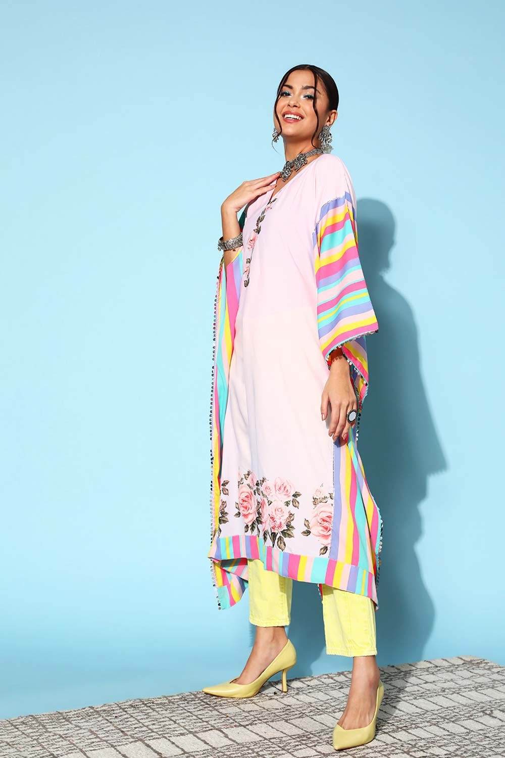 Women's Pink Crepe Printed Kurta