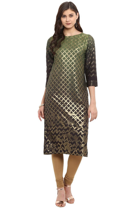 Women's Green Crepe Printed Kurti