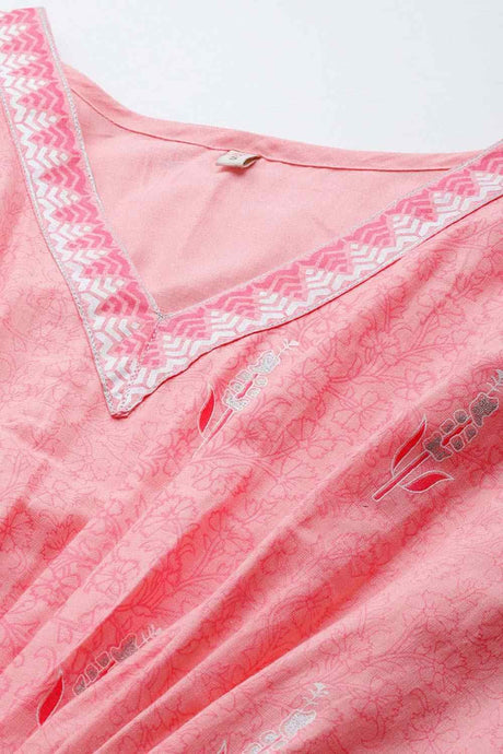 Women's Pink Cotton Printed Kurta
