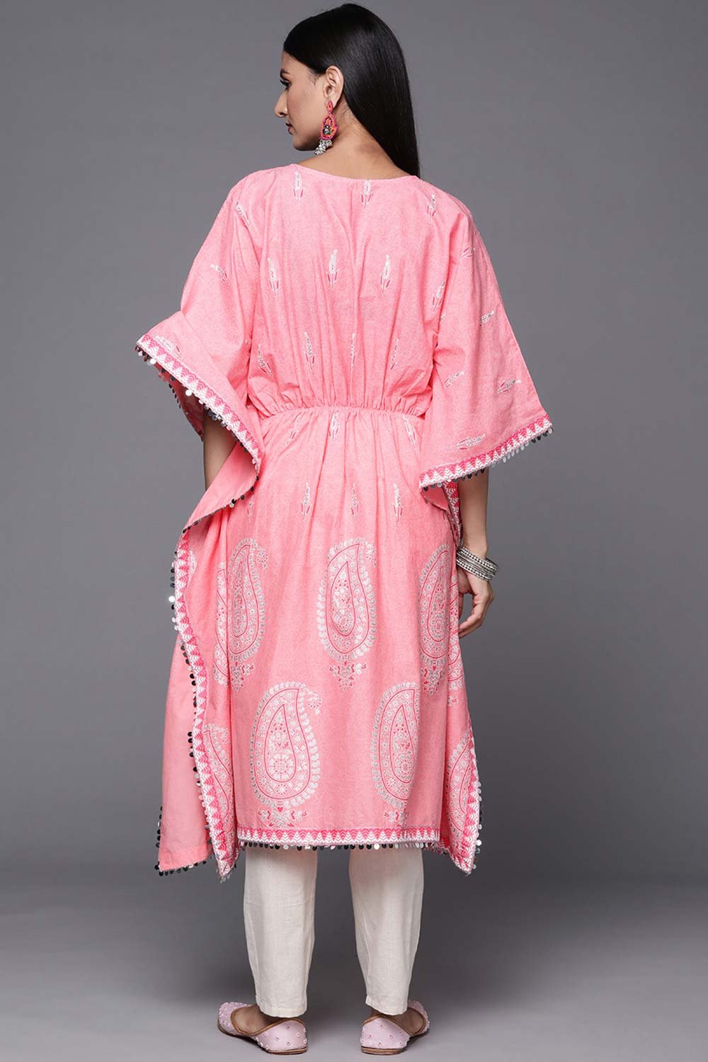 Women's Pink Cotton Printed Kurta