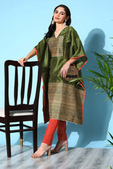 Women's Olive Polyester Printed Kurta