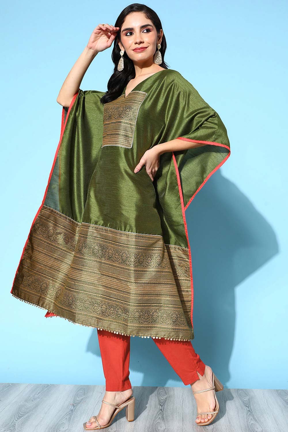 Women's Olive Polyester Printed Kurta