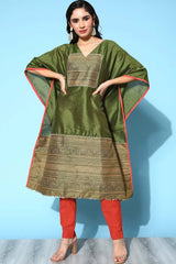 Women's Olive Polyester Printed Kurta